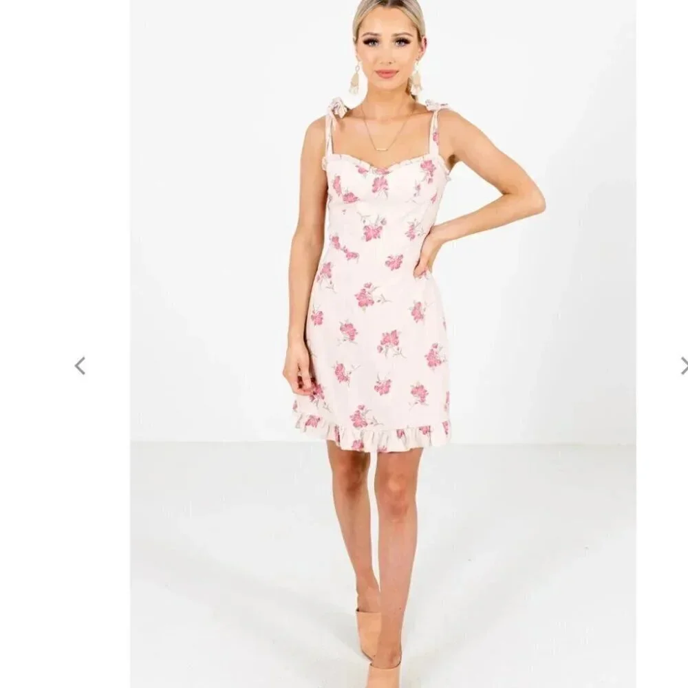 Storia Spring Fling Floral Ruffle Mini Dress Linen Rayon Size Medium - Picture 2 of 9